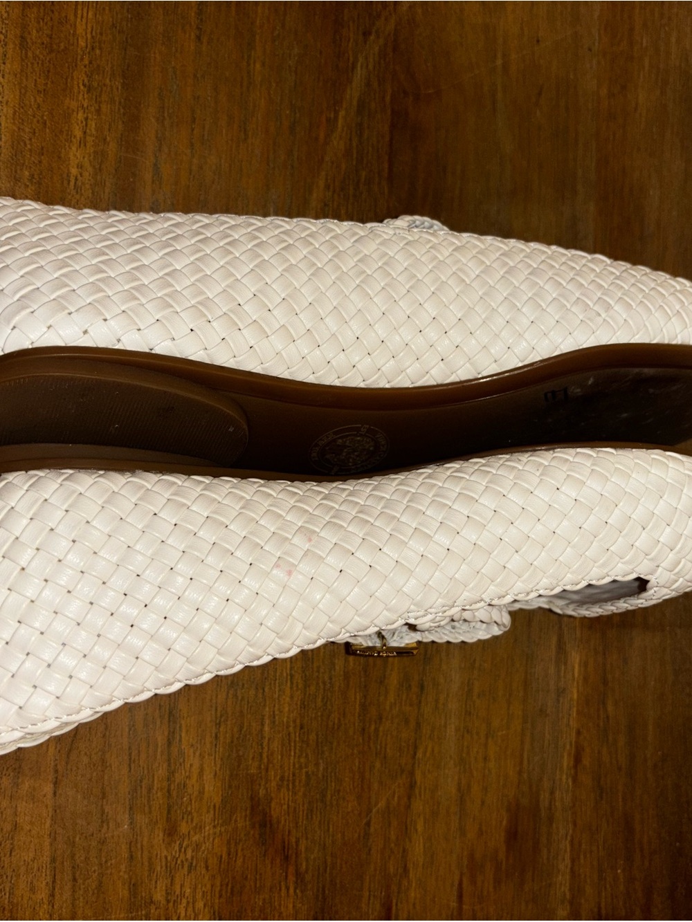 Vince Camuto Cream Woven Mary Jane Flats with Gold Buckle - Picture 5 of 5
